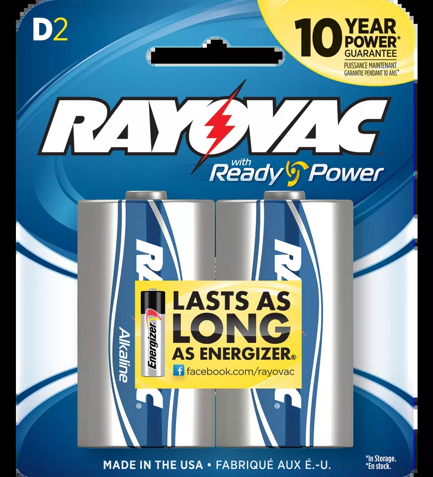 Rayovac 8132F D Alkaline Batteries 1.5V 12,000mAh (2-Pack)