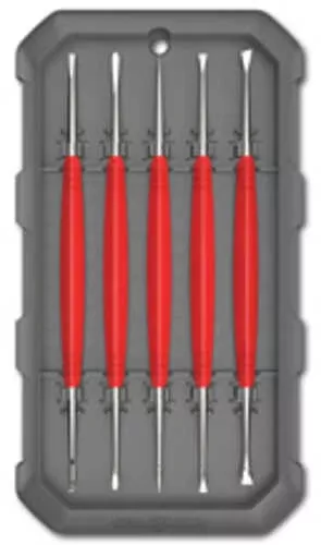 Real Avid Accu-grip Steel Picks Set Of 5 Double Sided Silver With Red Rubber Grips Avagsps