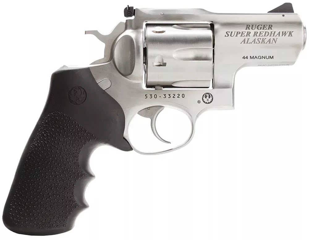 Ruger 5303 Super Redhawk Alaskan 44 Rem Mag2.50″ Barrel 6rd Cylinder, Satin Stainless Steel, Hogue Tamer Monogrip, Transfer Bar Safety