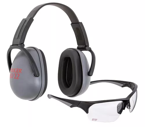 Ruger 70573 Passive Earmuffs & Shooting Glasses ComboAdult Clear Lens Black/Gray Frame