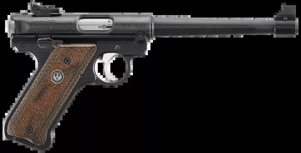 Ruger Mark IV 75th Anniversary Target .22 LR Pistol with Stainless Barrel and Wood Laminate Grip