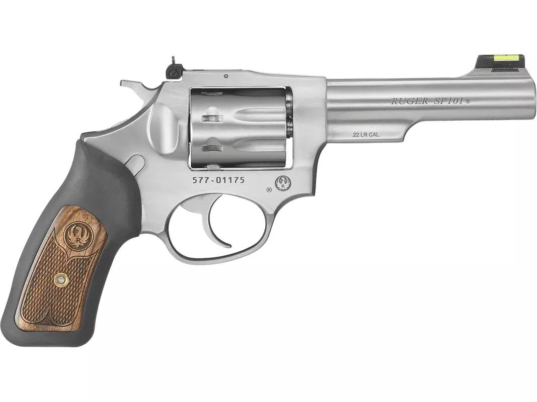 Ruger SP101 Rimfire 22 Long Rifle Revolver 4.2″ Stainless Barrel 8 Round Black Grip