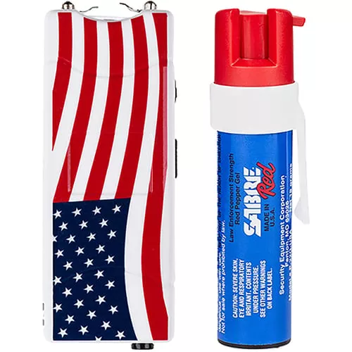Sabre S7PGUSA Self Defense Kit Stun Gun/Pepper Gel Range of 12 ft USA Patriotic Design 2.76 uC Pain Rating Features Built in Flashlight