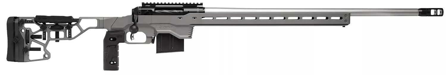 Savage Arms 57559 110 Elite Precision 300 Win Mag 5+1 30″ Matte Stainless, Matte Black Rec, Gray Cerakote Adjustable MDT ACC Aluminum Chassis Stock (MB Not Included)