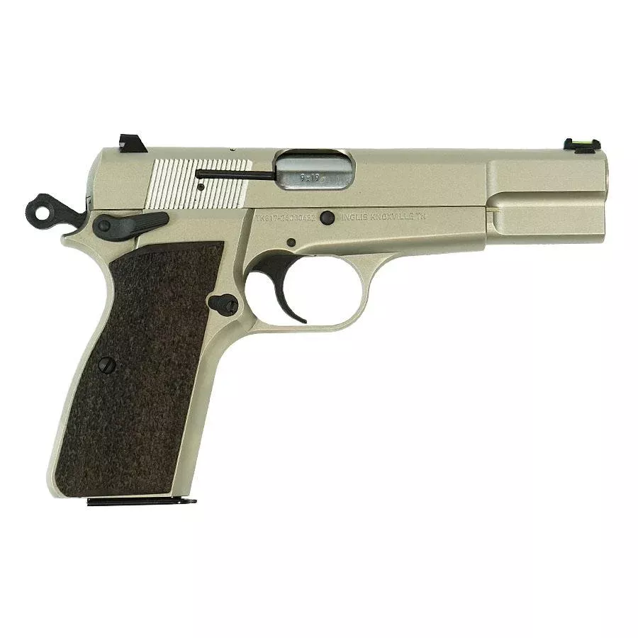 SDS Imports Inglis P-35 Handgun 9mm Luger 15rd Capacity 4.7” Barrel G10 Grips Nickel Finish Green Fiber Front Sight