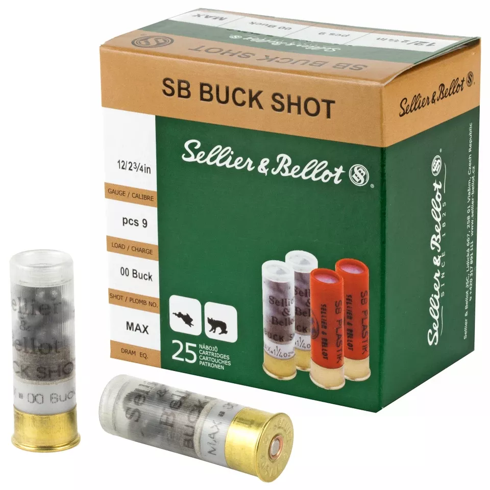Sellier & Bellot 12 Gauge 2.75" 1.12 oz 00 Buckshot 9 Pellets - Box of 25/Case of 250