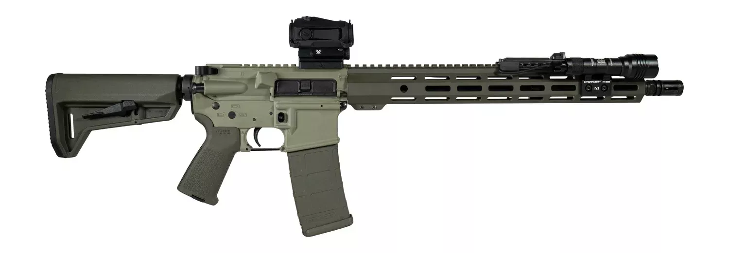 Shark Coast Tactical SCC04137GKNL Grassy Knoll Bundle 5.56 NATO 30+1 16″ Black Melonite Threaded Barrel, 2-Tone Green Cerakote Aluminum Receiver w/Picatinny Rail, M-LOK Handguard, Magpul MOE SL OD Gre