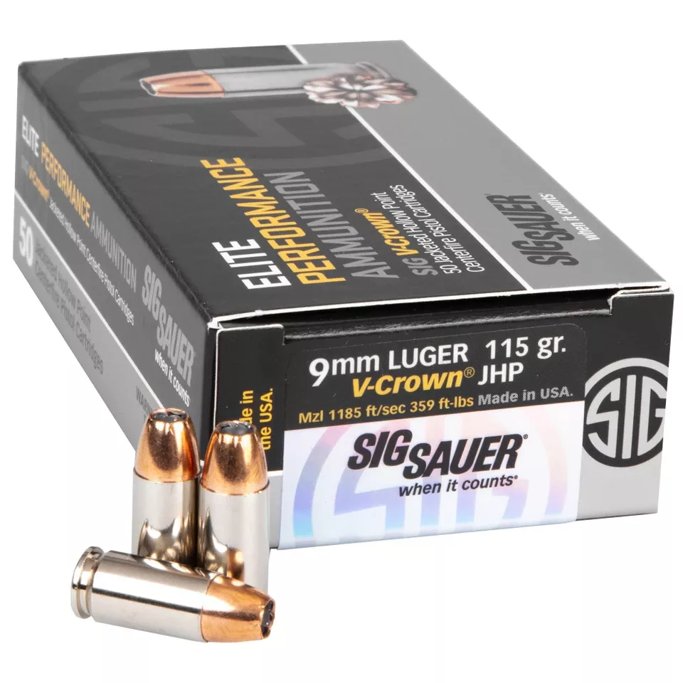 SIG 9mm 115gr JHP Ammunition - 50 Rounds/500 Rounds
