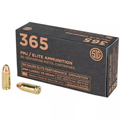 Sig Sauer 365 Elite Performance 9mm Luger Ammunition 115 Grain FMJ 50 Rounds