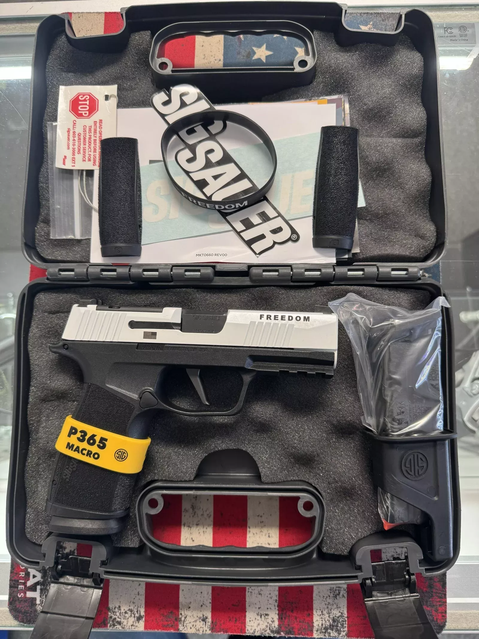 Sig Sauer P365 XMACRO TPUSA Limited-Edition Freedom Series 9mm Luger 3.7in Freedom and Flag Engraving on White Cerakote Pistol – 17+1 Rounds