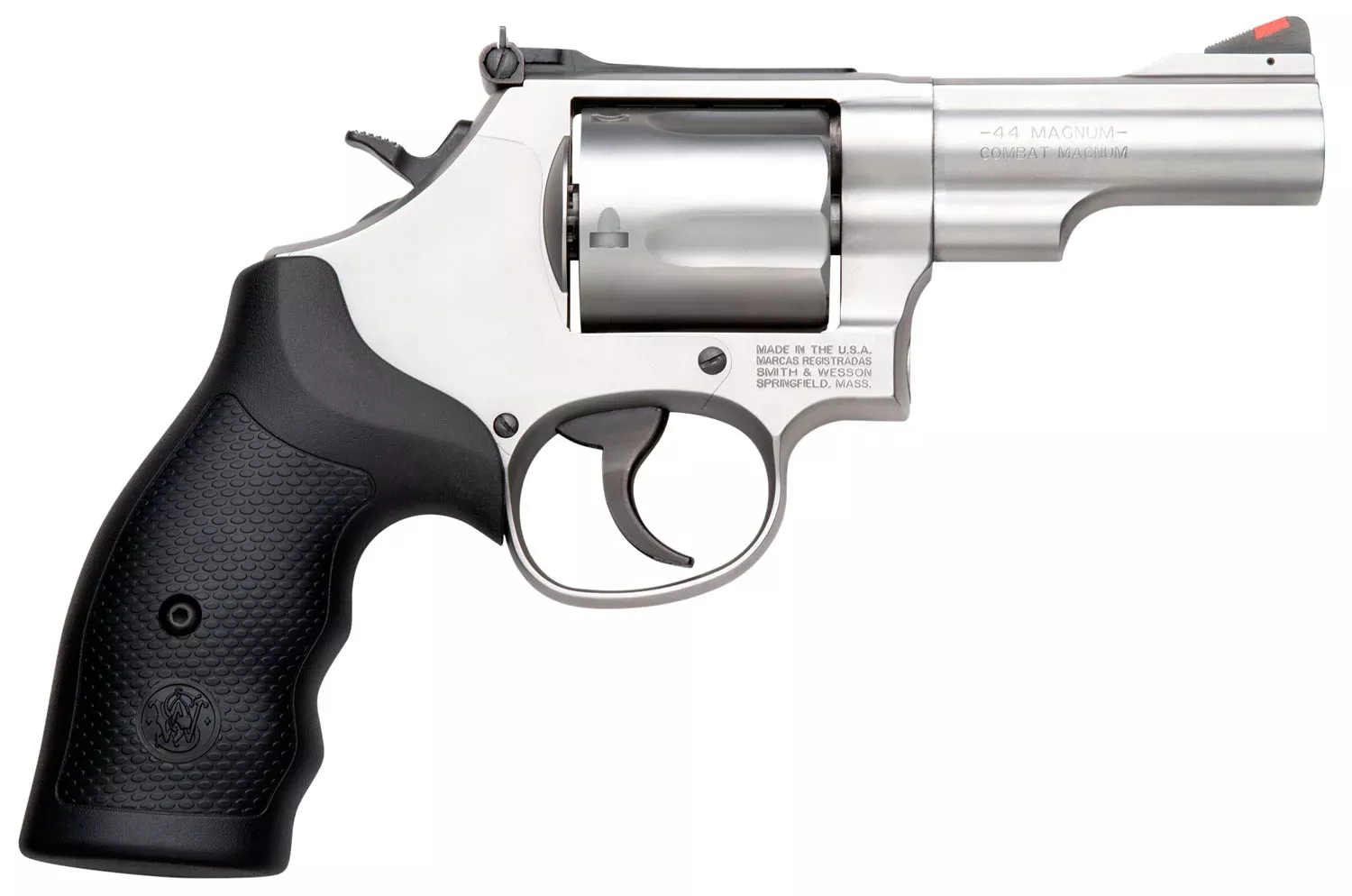 Smith & Wesson 10064 Model 69 Combat Magnum 44 Rem Mag Stainless Steel 2.75″ Barrel, 5rd Cylinder & L-Frame, Full Length Extractor Rod, Internal Lock