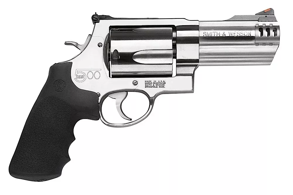 Smith & Wesson 163504 Model 500X-Frame 500 S&W Mag StainlessSteel 4″ Compensated Barrel & 5rd Cylinder, Satin Stainless Steel X-Frame, Includes Two Muzzle Brakes & Internal Lock