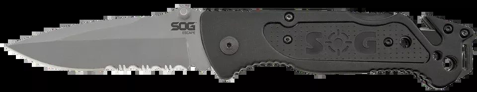 SOG Escape Folding Knife with Part Serrated Blade and Black Aluminum Handle