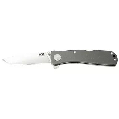 SOG Knives & Tools Twitch | Folding Knife | 2.65″ Drop Point Plain Edge | Gray Hard Anodized Aluminum Handle | AUS-8 Steel | Satin Finish | Silver | SOG-TWI8-CP