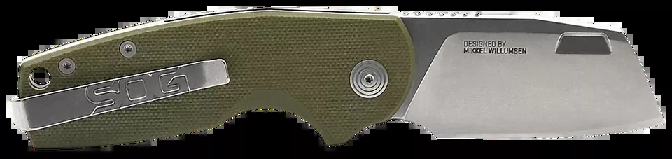 SOG Stout SJ Folding Knife with Olive Drab G10 Handle and D2 Steel Blade
