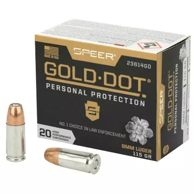Speer Gold Dot Personal Protection | Ammo | 9mm Hollow Point | 115GR| Box Of 20 | 23614GD | 9A
