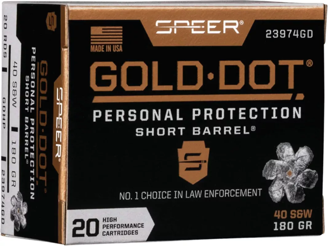 Speer Gold Dot Short Barrel 40 S&W Ammo 180 Grain Bonded Jacketed Hollow Point Box of 20