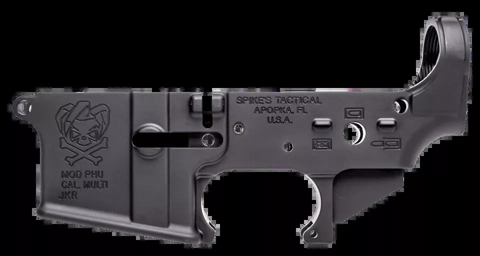 Spikes STLS024 PHU Joker AR-15 Stripped Lower Receiver, Multi-Caliber, 7075-T6 Aluminum, Black Anodized