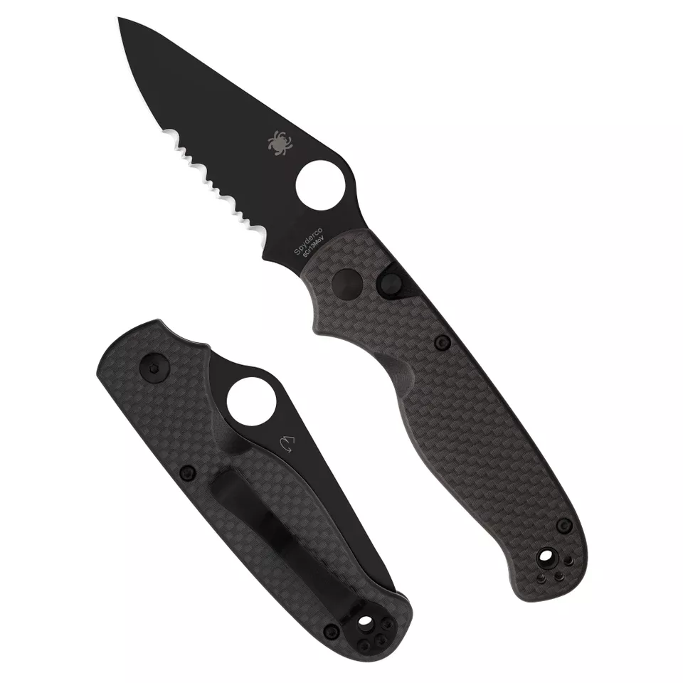 Spyderco Buttonup CF Folding Knife 3.27" Black Combo Edge