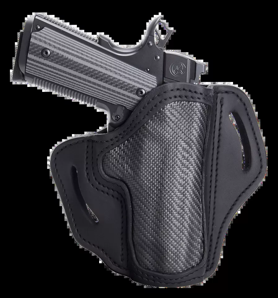 Stealth Black Leather Carbon Fiber Belt Slide Holster - Right Handed 1791 Gunleather CFBH1SBLR BH1 OWB 01