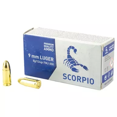 STV Technology Scorpio 9mm 124 Gr | Ammo | Box Of 50 | Blue | S9MM124F | 9a