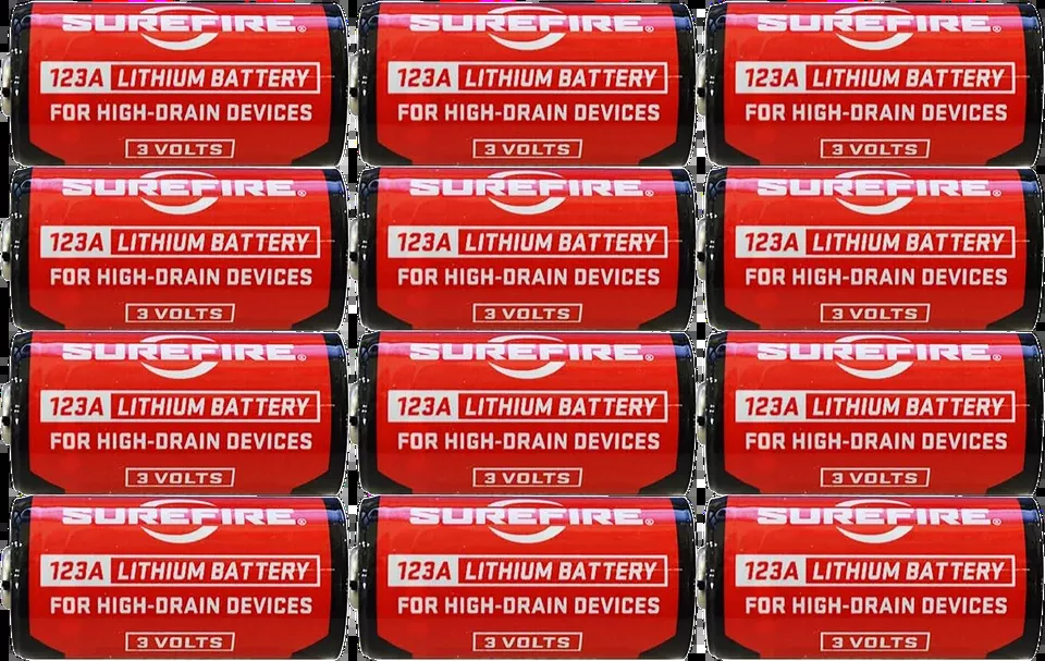 SureFire SF12ABBCS 123A Batteries - 3.0V, 1,550mAh, 12-Pack Clamshell (Red/Black)