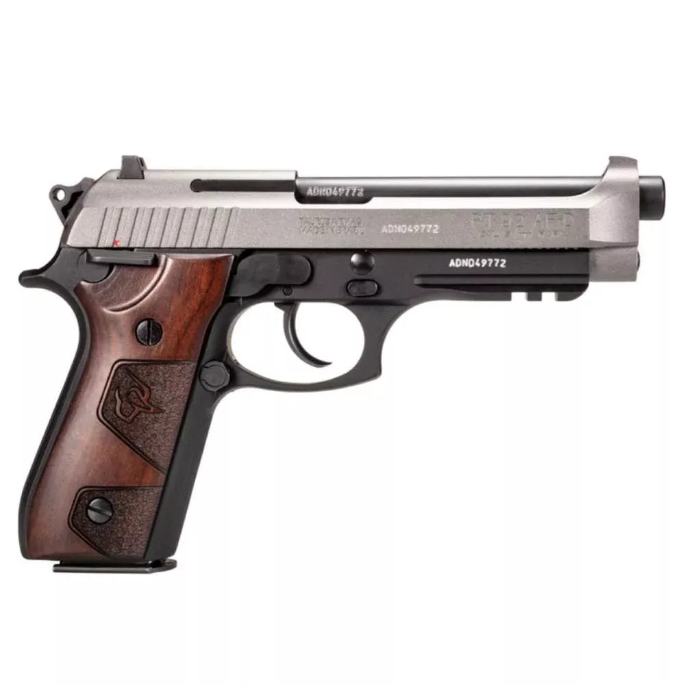 Taurus PT92 Handgun 9mm Luger 17rd Magazines (2) 5″ Barrel Black Silver with Wood Grips