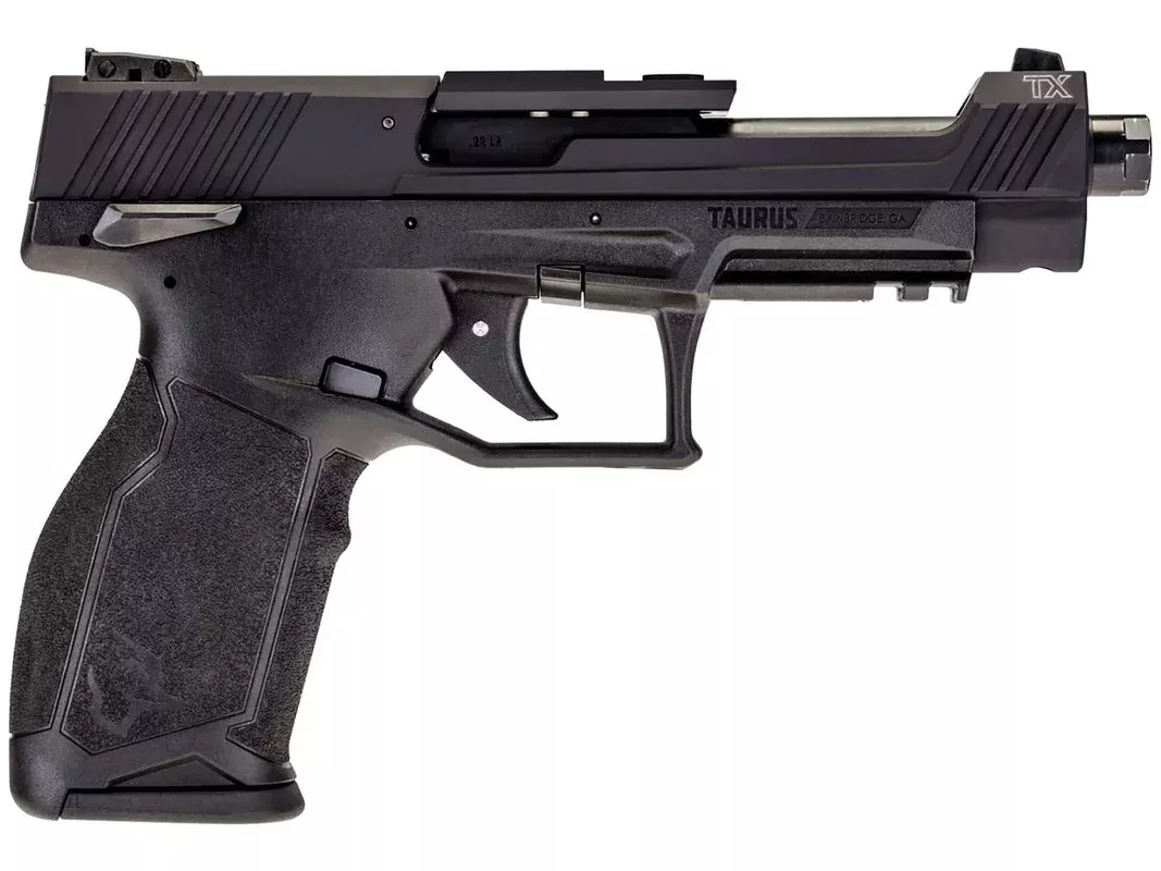 Taurus TX22 Competition 22LR Pistol 5.25″ Threaded Barrel 16+1 Round Anodized Black Slide Black Grip Anodized Black Frame