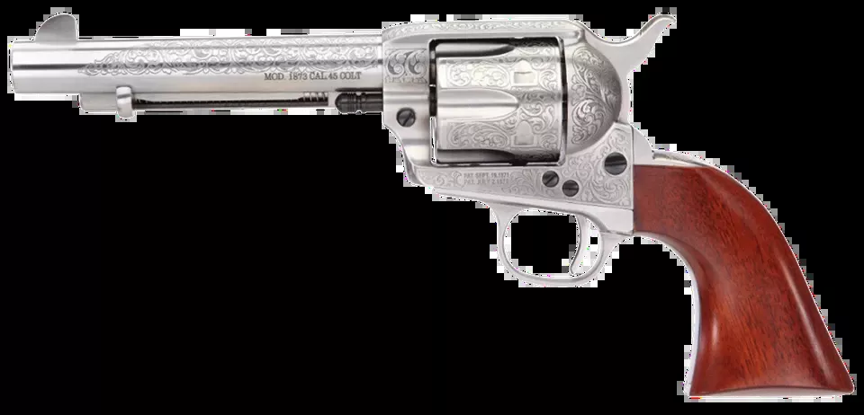 Taylors & Company 1873 Cattleman .357 Mag Revolver, 5.5" Barrel, 6-Round, White Floral Engraved Finish, Walnut Grip