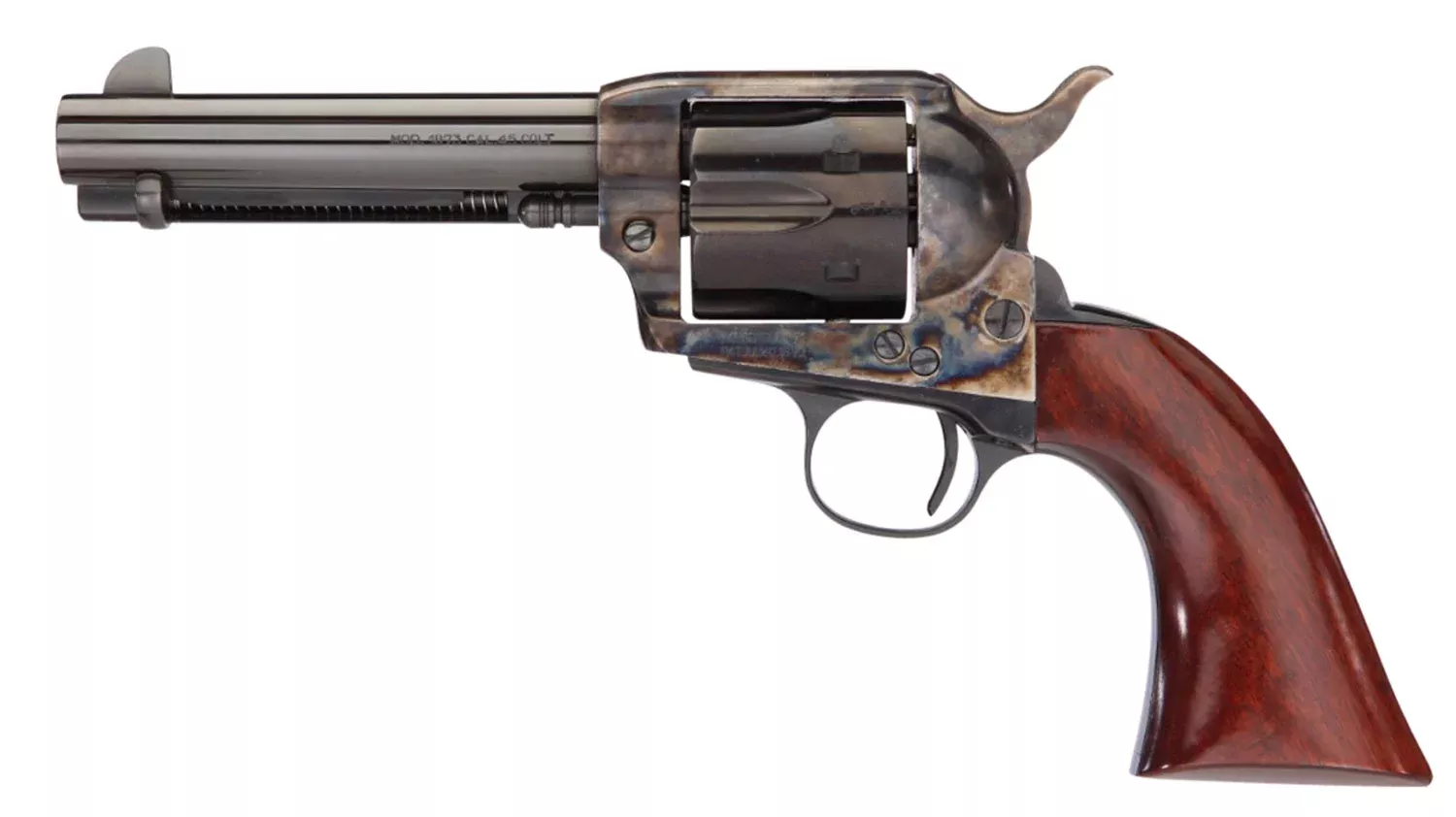 Taylors & Company 555148DE 1873 Cattleman Gunfighter 357 Mag 6rd 4.75″ Blued Cylinder & Barrel Color Case Hardened Steel Frame Walnut Army Size Grip (Taylor Tuned)