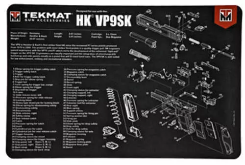 TekMat Pistol Mat For Heckler & Koch VP9SK 11"x17" Black Includes Small Microfiber TekTowel Packed In Tube R17-HK-VP9SK