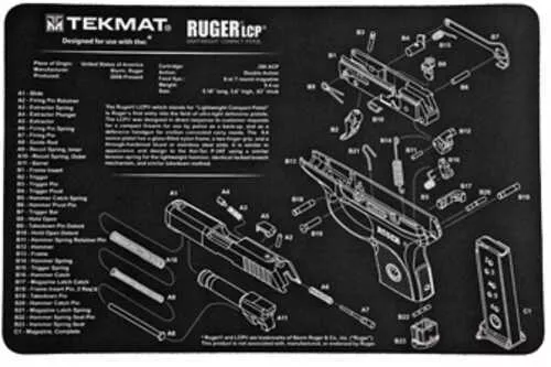 TekMat RUGER LCP Pistol Mat 11"x17" Black Includes Small Microfiber TekTowel Packed In Tube R17-RUGERLCP