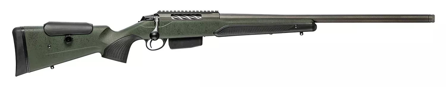 Tikka JRTXRSV382 T3x Super Varmint 6.5 Creedmoor 5+1 23.70″ Barrel, Tungsten Cerakote Metal Finish, Black Webbed Green Roughtech Stock