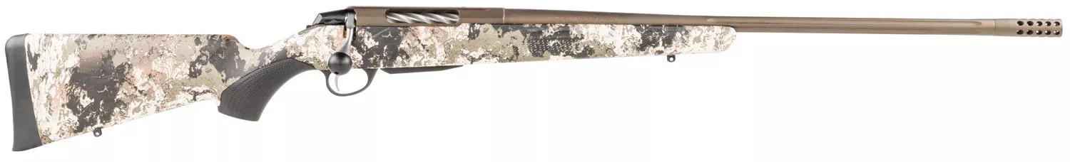 Tikka JRTXVW382 T3x Lite 6.5 Creedmoor 3+1 24.30″ Fluted/Threaded, Midnight Bronze Cerakote Barrel/Rec, Veil Wideland Synthetic Stock, Interchangeable Grip, Muzzle Brake