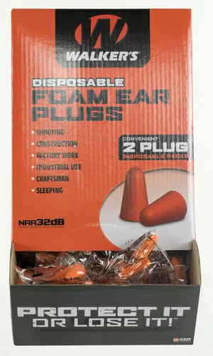 Walkers GWPFP200BX Foam Ear Plugs Counter Display Disposable Foam 32 dB Orange 100 Pair