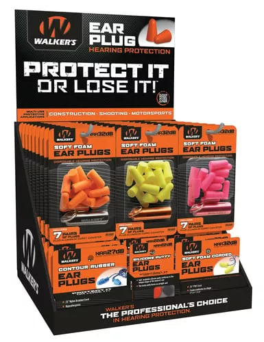 Walkers GWPPLUGDIS Assorted Foam Ear Plug Counter Display 58 Pieces