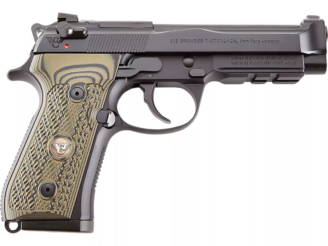 Wilson Combat Brigadier Tactical 9mm Luger Pistol 4.7″ Barrel 15+1 Round Black Slide Olive Grip Black Frame