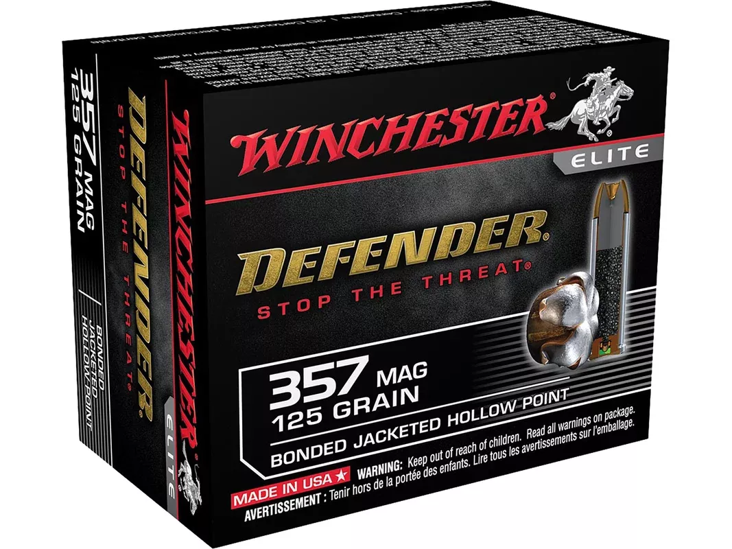 Winchester Defender 357 Magnum Ammo 125 Grain Winchester PDX1 Bonded Jacketed Hollow Point Box of 20