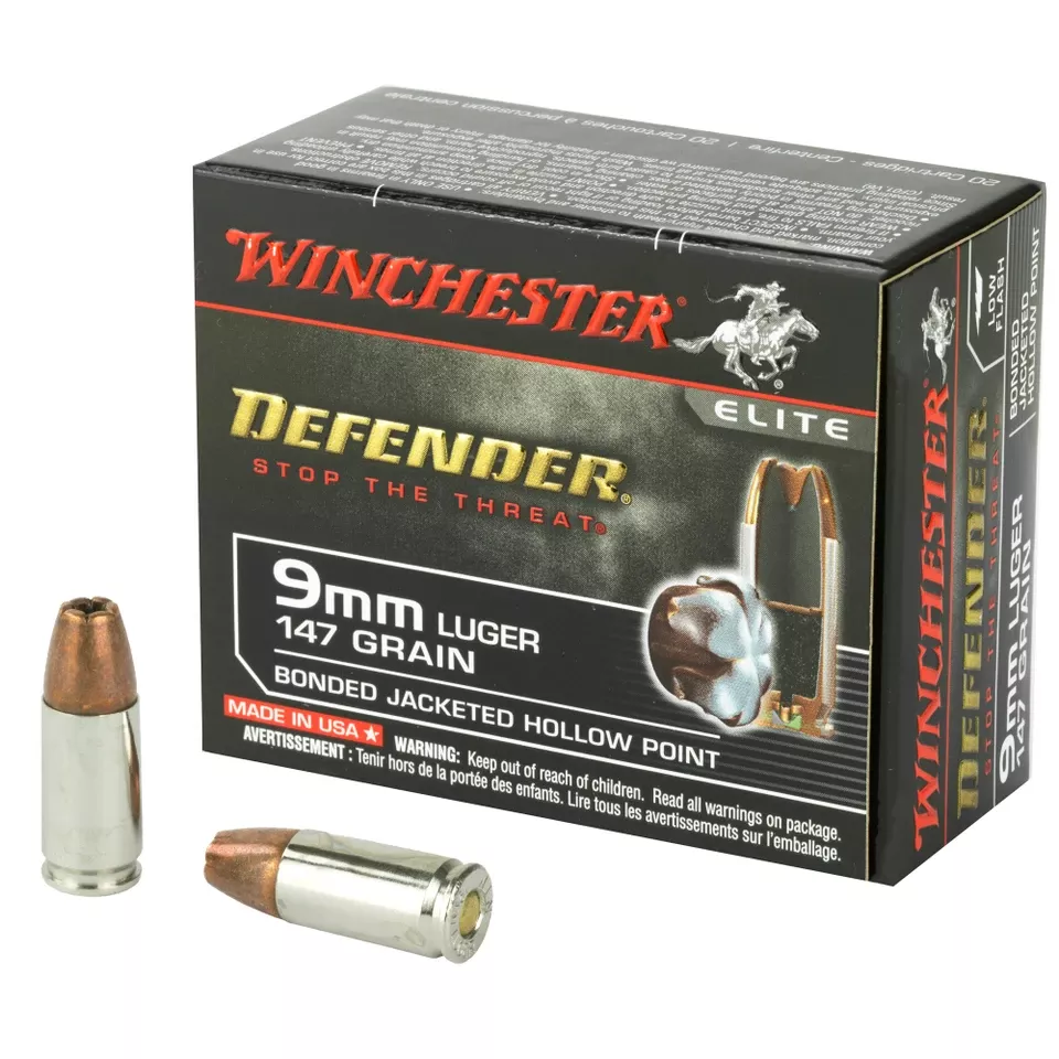 Winchester Defender 9mm 147 Grain JHP Ammunition - 20 Rounds