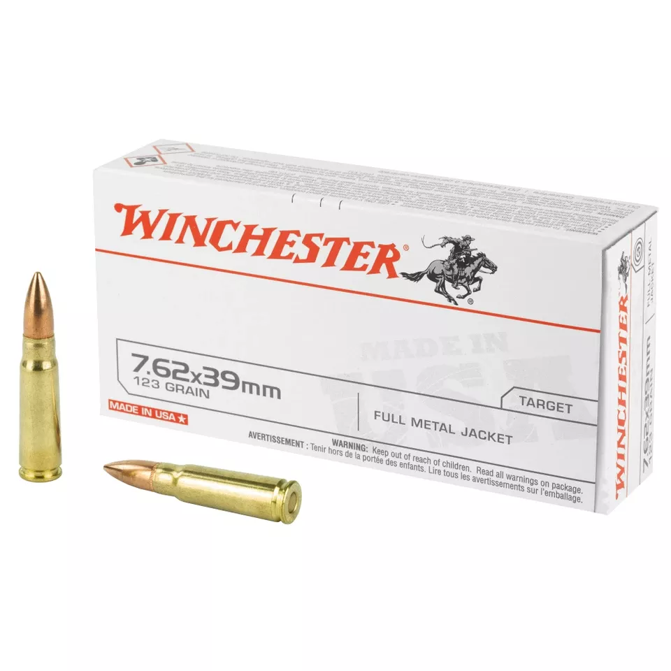 Winchester USA 7.62x39mm 123 Grain FMJ Ammunition - 20 Rounds/Box, 200 Rounds/Case