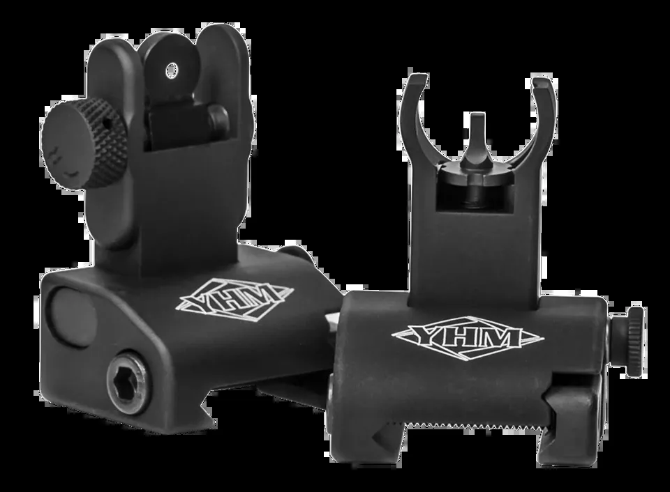 Yankee Hill 5040H Q.D.S. Folding Sight Set for AR-Platform - Black Anodized with Hooded Stem